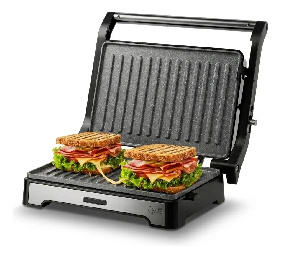 Sanduicheira Grill Elétrica Inox Wap 2 Em 1 180° 1000w Antiaderente Ws1000 Sanduiche Misteira Chapa Lisa Multiuso